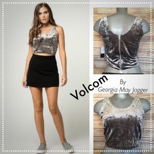 Gray Crushed Velvet Zip Back Crop Top NWT